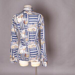 1970s Novelty Car Print Butterfly Collar Button Up shirt